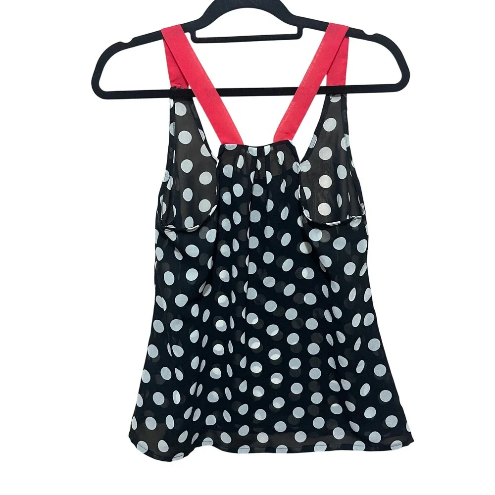 Charlotte Russe Polka Dot Tank Top Sheer Sleeveless Blouse Casual‎ Black M